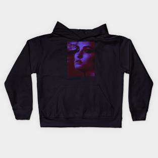 Portrait, digital collage and special processing. Woman. Like in night dreams. Violet. Kids Hoodie
